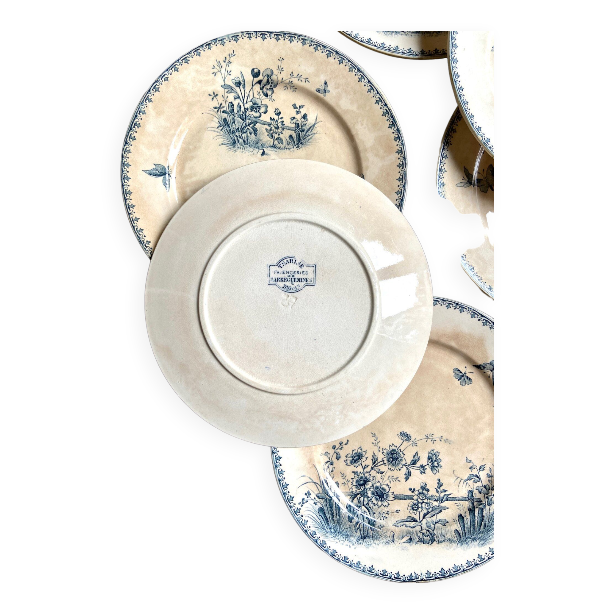 6 dessert plates Sarreguemines in iron earth, service "Tsarina"