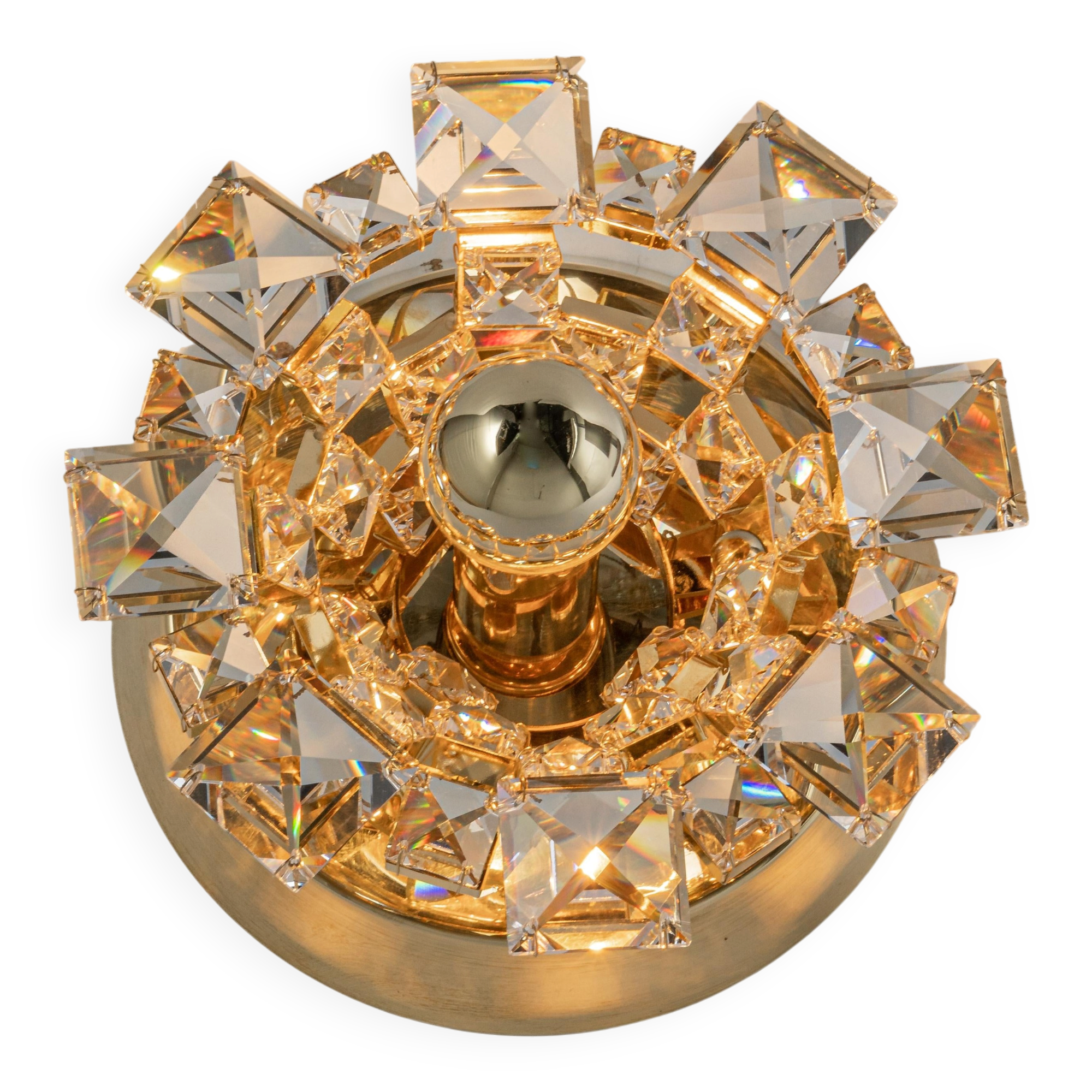 Pair of wall sconces in gilded crystal by Palwa, Germany, 1960s.