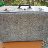 Antique black and white fibroc suitcase