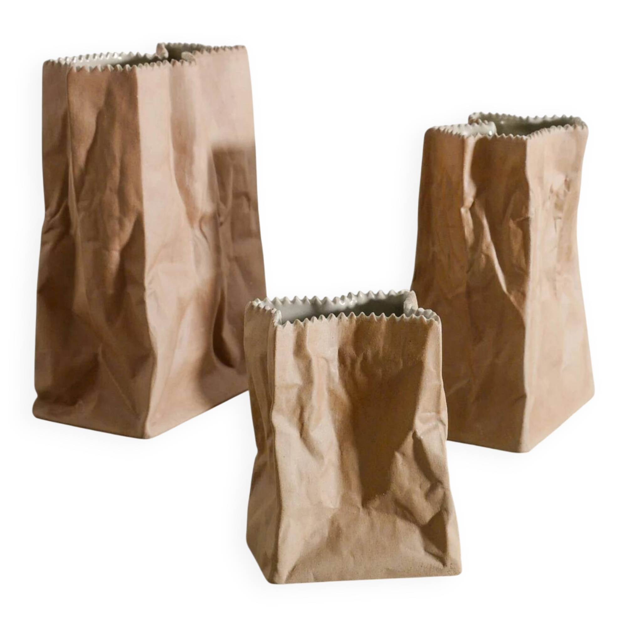 Set of Three Finnish Mid Century Tapio Wirkkala "Paper Bag" Vases, 1970s