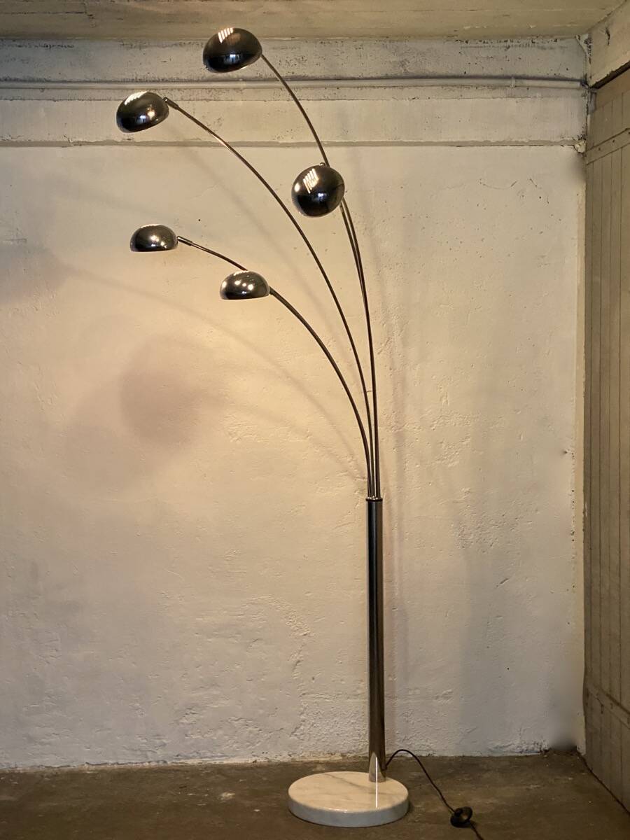Space Age 5-arm floor lamp in chrome and marble, 1970-80
