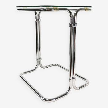 Table d'appoint en verre métal chromé, Italie années 1970