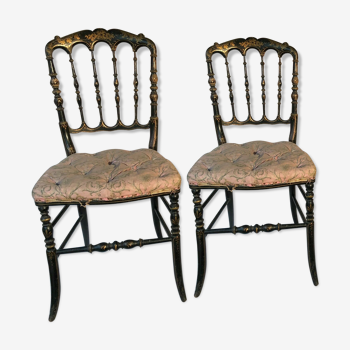 Pair of black laqué wooden chairs napoleon III era