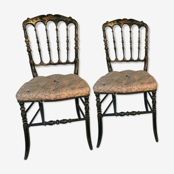 Paire de chaises en bois laqué noir époque Napoléon III