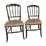 Pair of black laqué wooden chairs napoleon III era