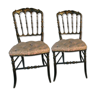 Pair of black laqué wooden chairs napoleon III era