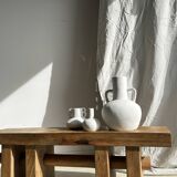 Solid wood bench with openwork base crossed by a cylinder - Mango wood