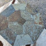 Octagonal slate brutalist coffee table from the 1970s