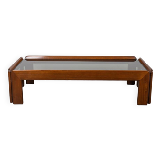 Vintage 70's table in glass and wood design afra and tobia scarpa