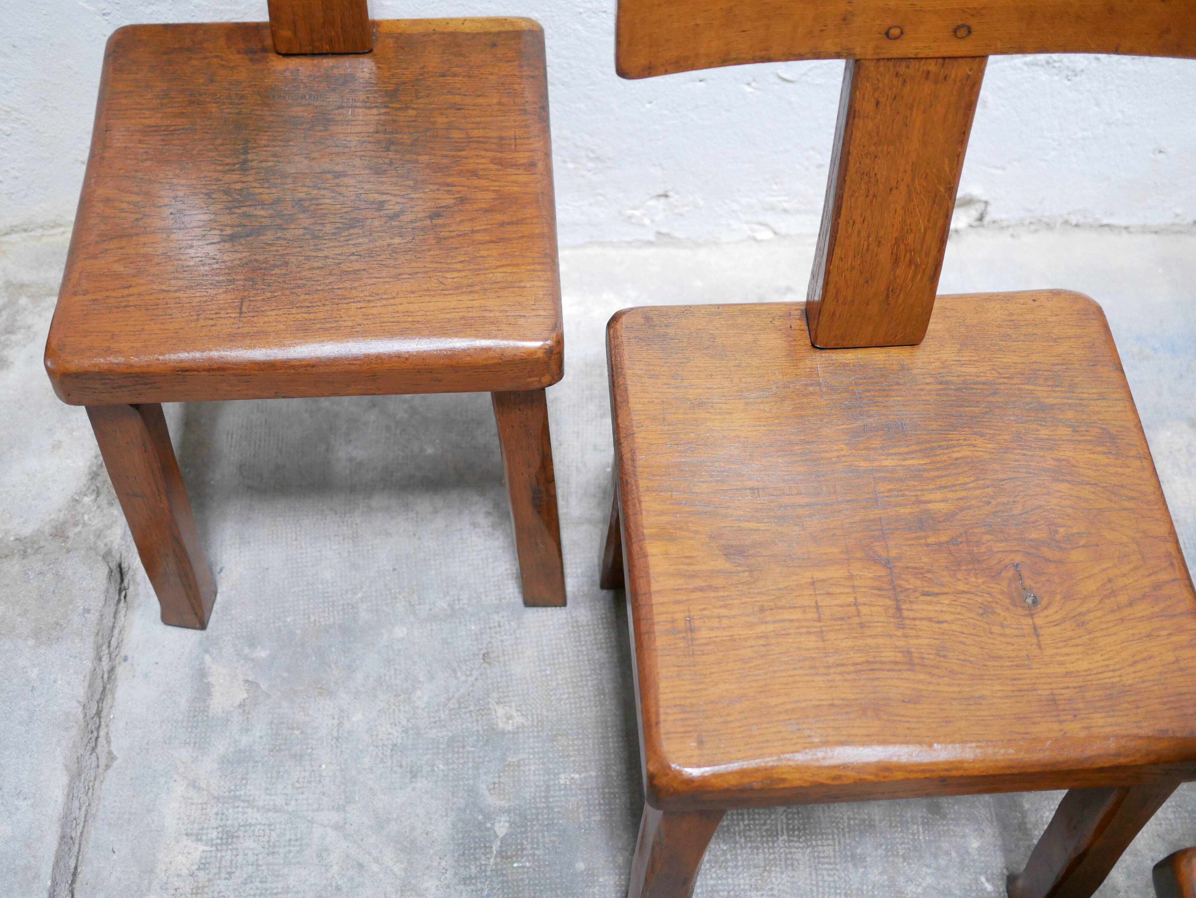 Vintage brutalist wooden T chair