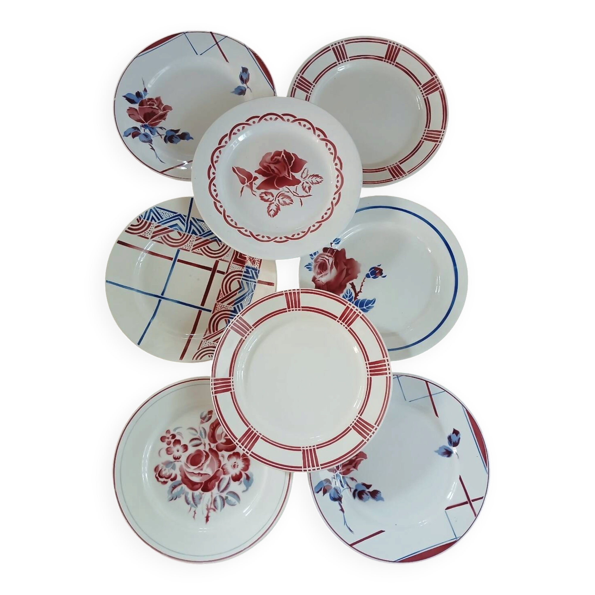 8 mismatched antique dinner plates