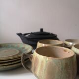 Service box enamelled stoneware coffee cups, pierrefonds 1950