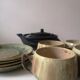 Service box enamelled stoneware coffee cups, pierrefonds 1950