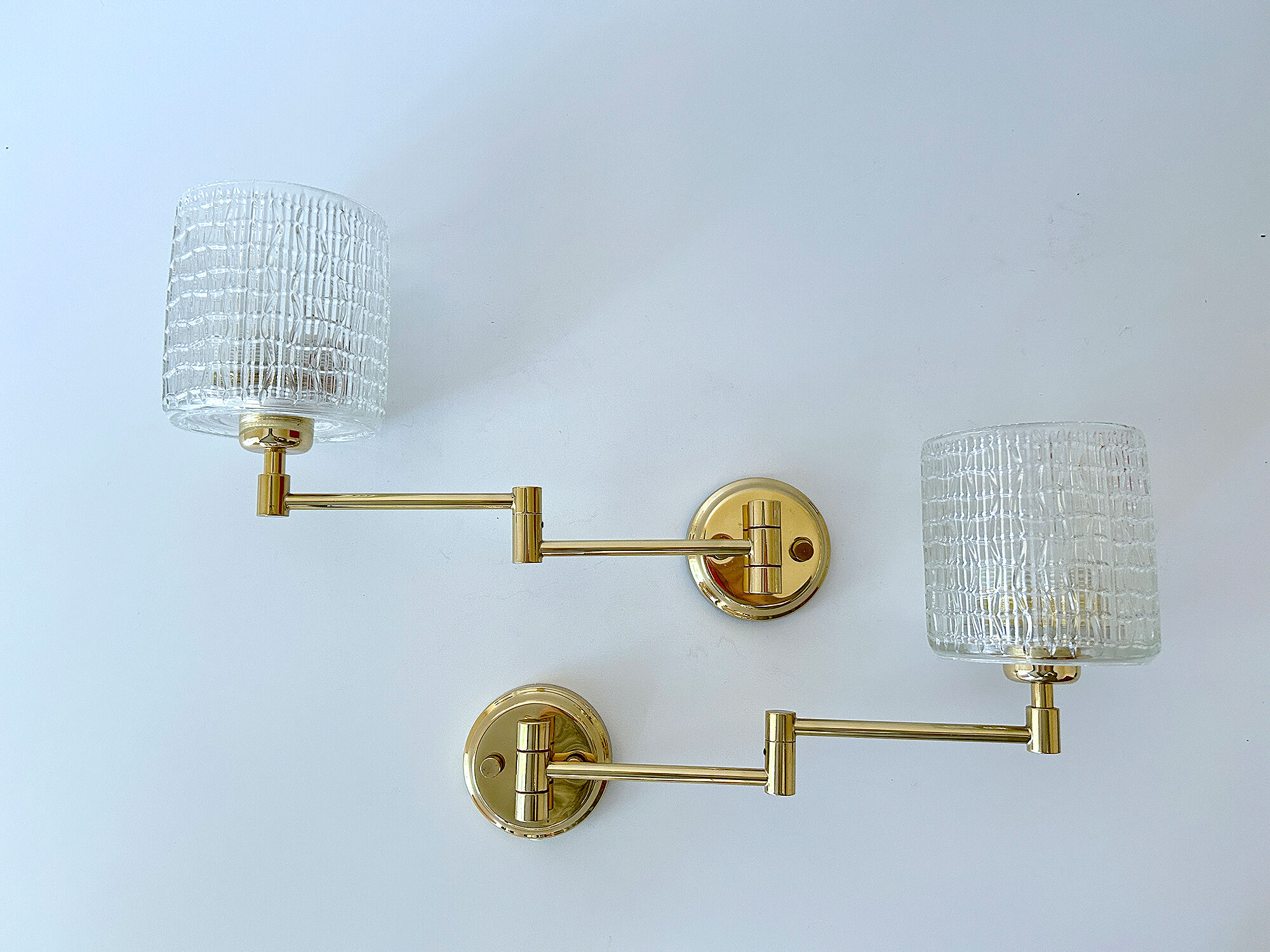 Pair of vintage scandinavian wall lamps 60 years white brass opaline