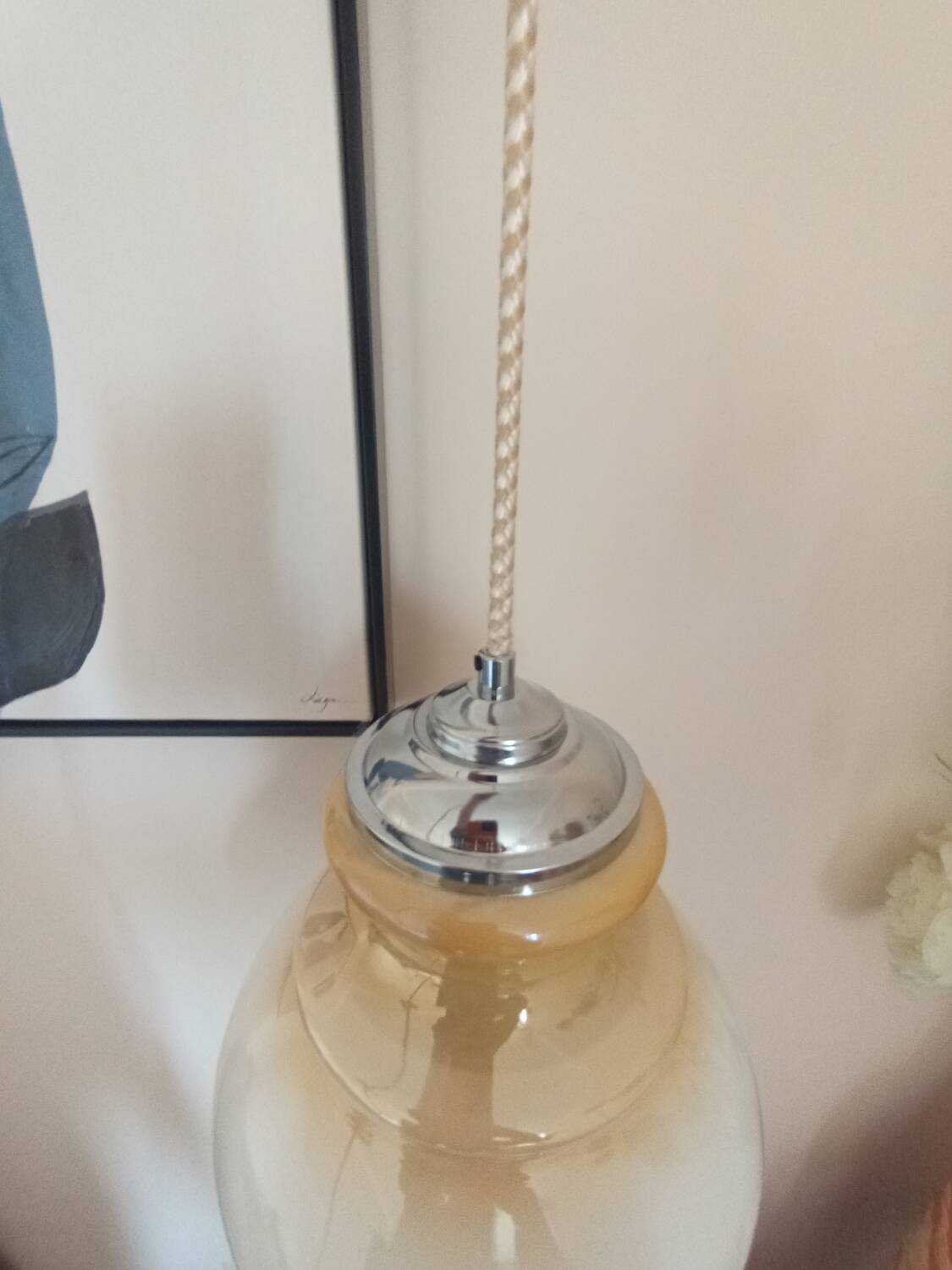 Honey cream opaline pendant light with chrome finish