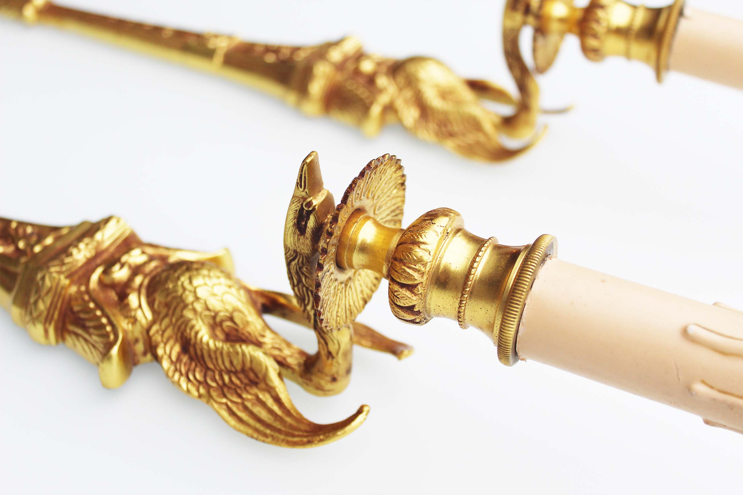 1950's Solid brass 'Swan' wall sconces