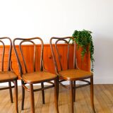 Set of 3 bistro chairs in wood and canework signed J. Kohn, Made in Austria, 20th century