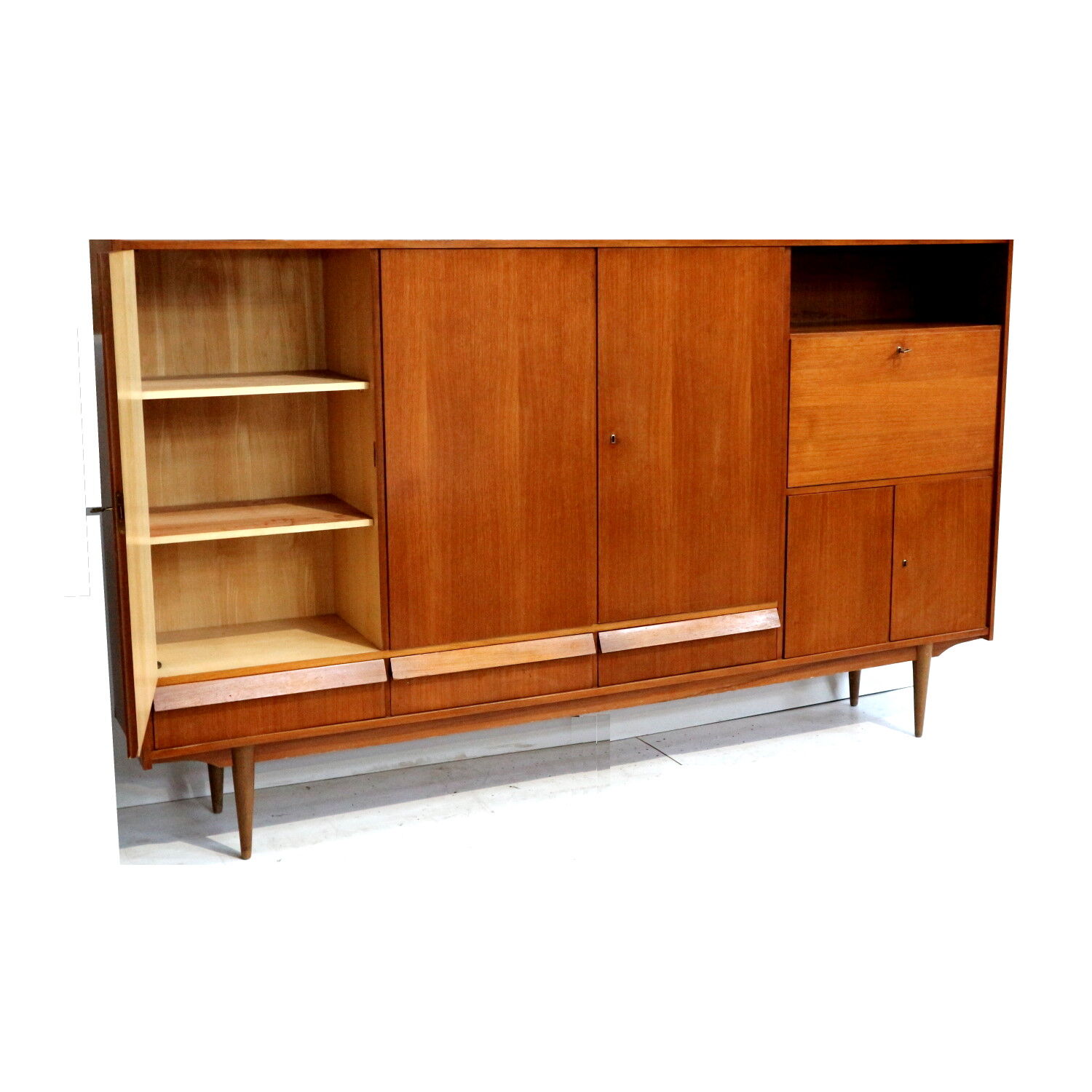 Large vintage teak highboard / high sideboard from the 1960s