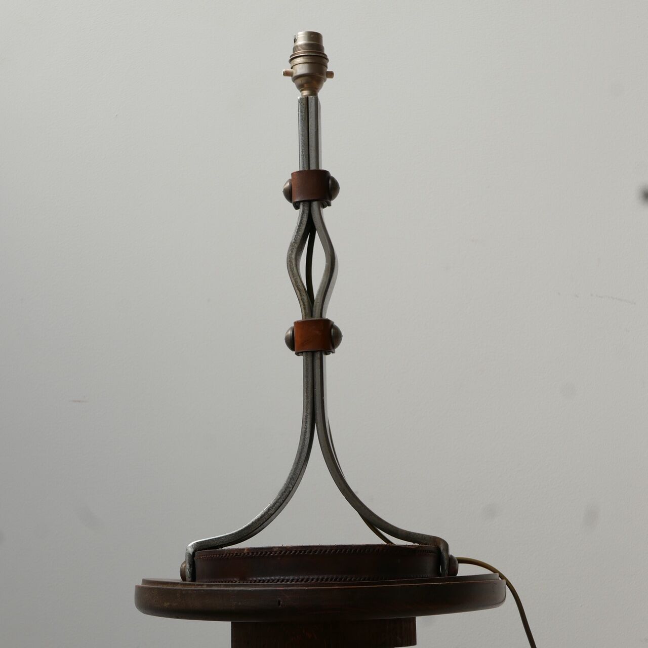 Mid-Century Leather and Iron Table Lamp by Jean-Pierre Ryckaert