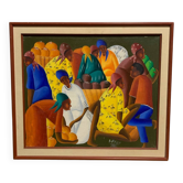 Oil on canvas - Haiti - market scene - signed