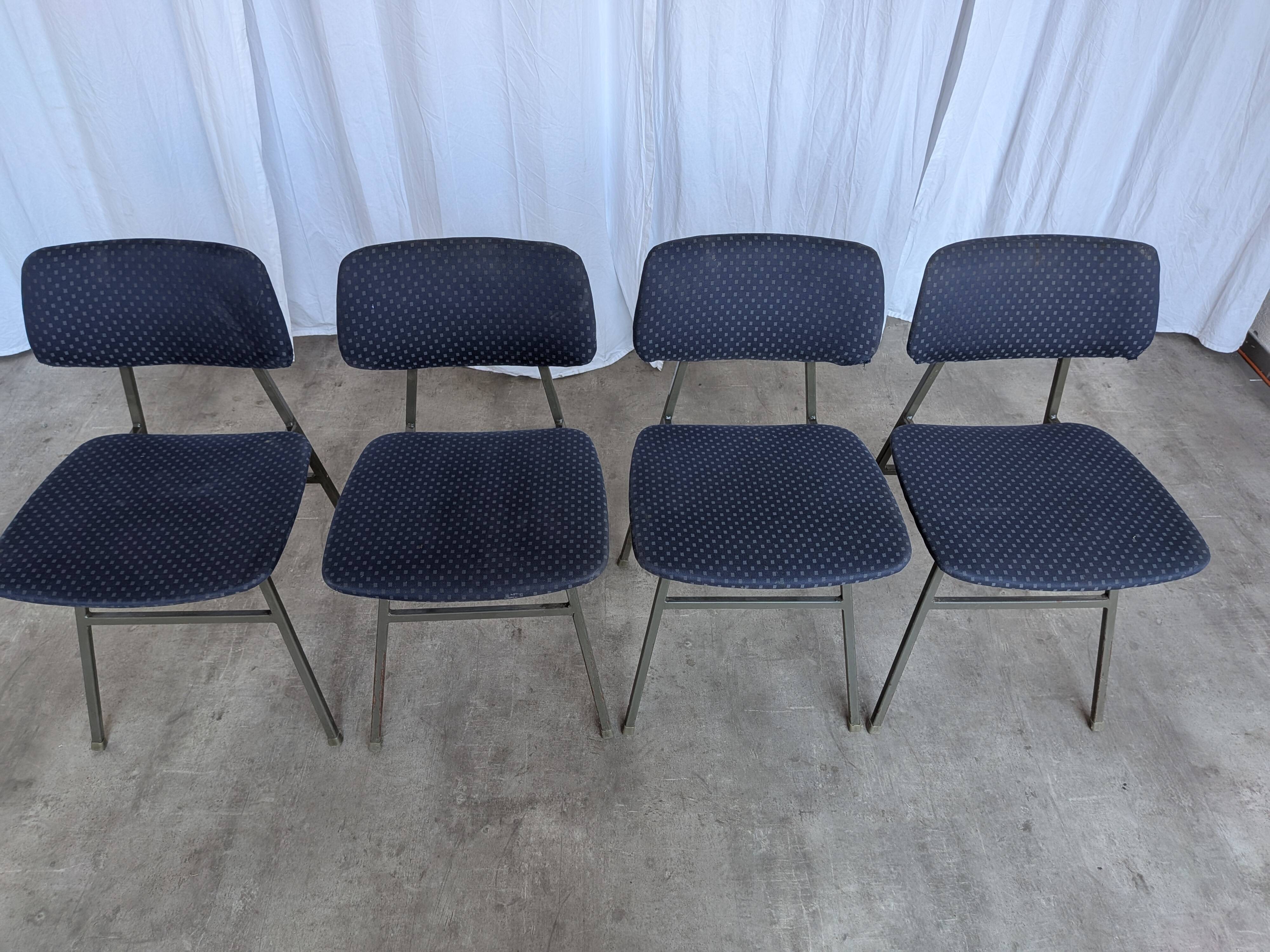 Set of 4 Vintage Stol Kamnik School Chairs Blue Upholstered Retro Dining Ch