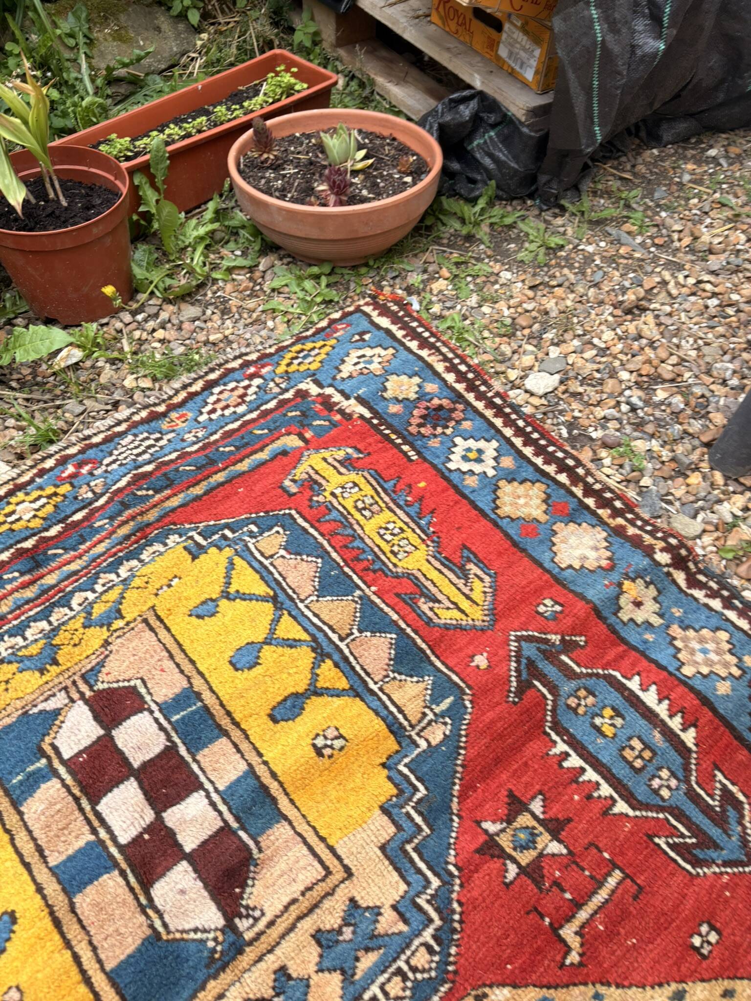Vintage Caucasian Kazak carpet handmade USSR 1950 - wool on wool 255x120