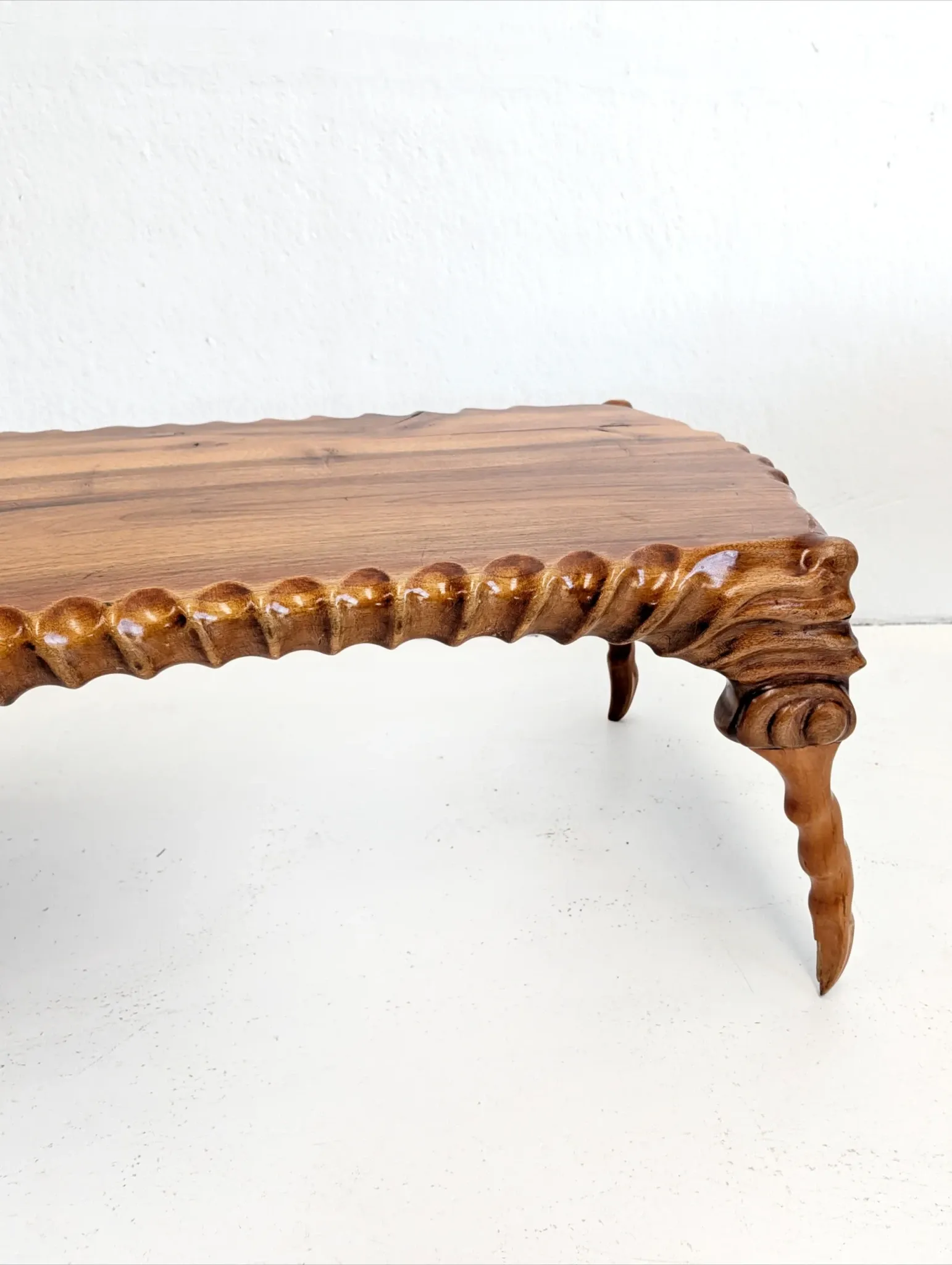 Handcarved sculptural suar wood coffee table 1960s