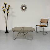 Tubular coffee table and smoked glass, French design, vintage 60s