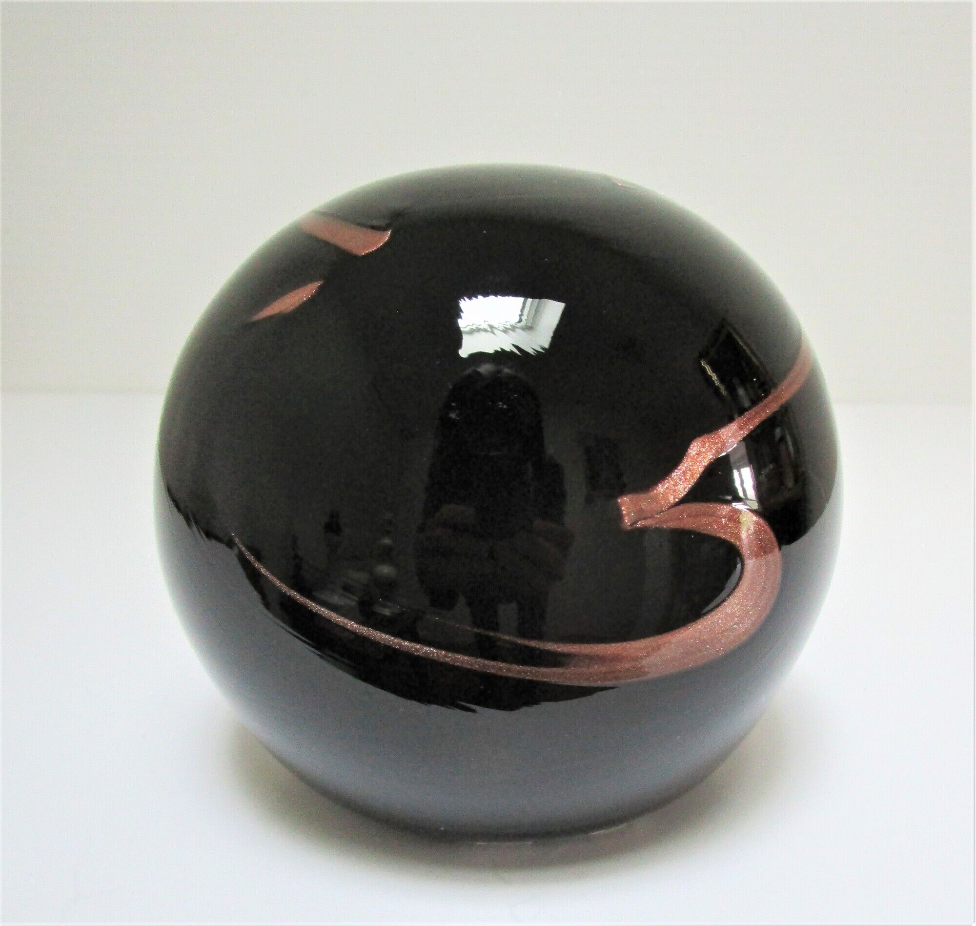ball paperweight black and coppery glass paste Bob le Bleis glassware Maure Old vintage