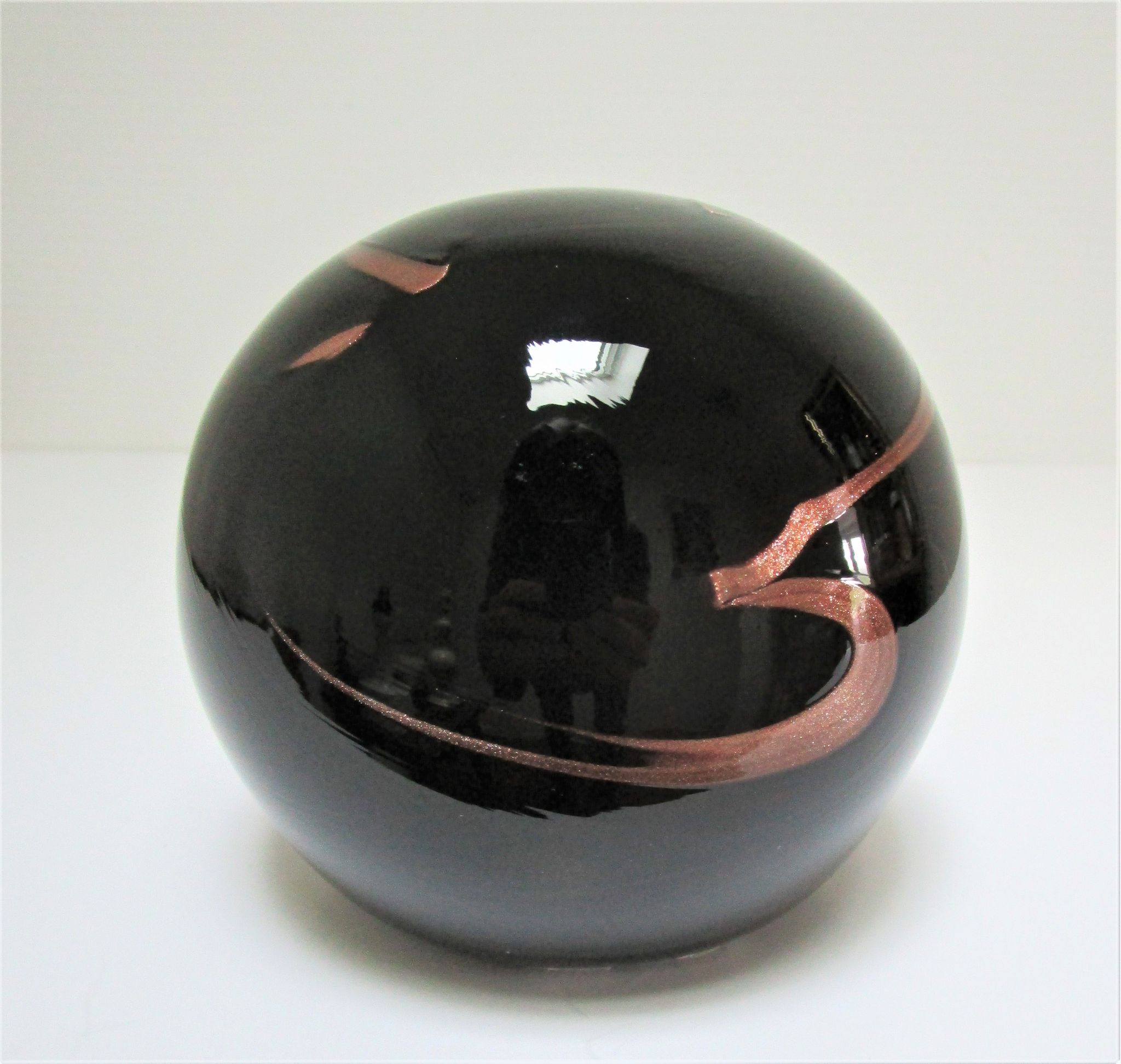 ball paperweight black and coppery glass paste Bob le Bleis glassware Maure Old vintage