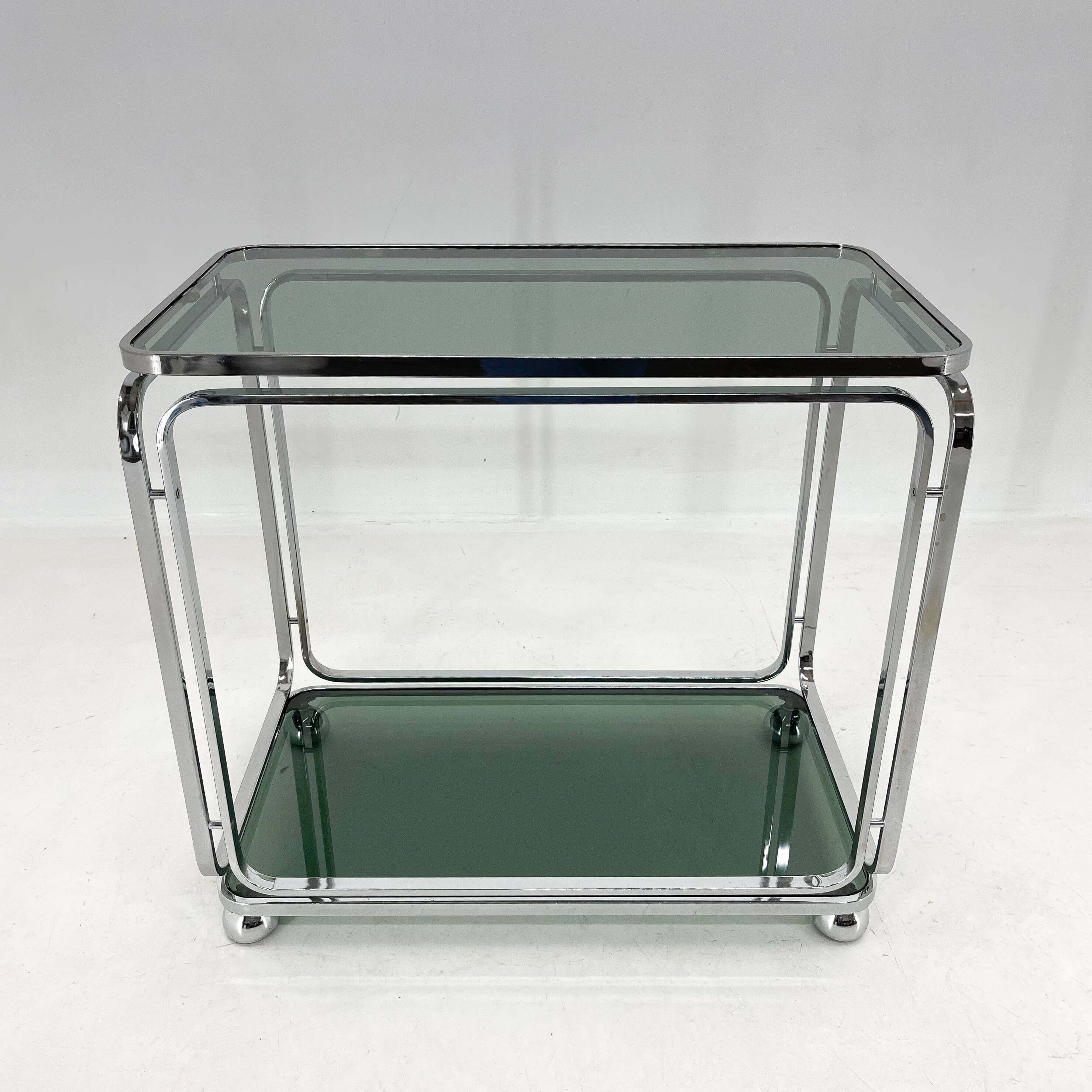 Mid-century Italian chrome & smoked glass serving carts