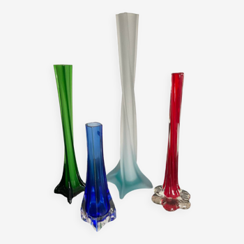 Series of 4 vintage soliflores in twisted glass paste