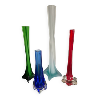 Series of 4 vintage soliflores in twisted glass paste
