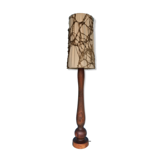 Mid Century Walnut Floor Lamp With Cork Shade