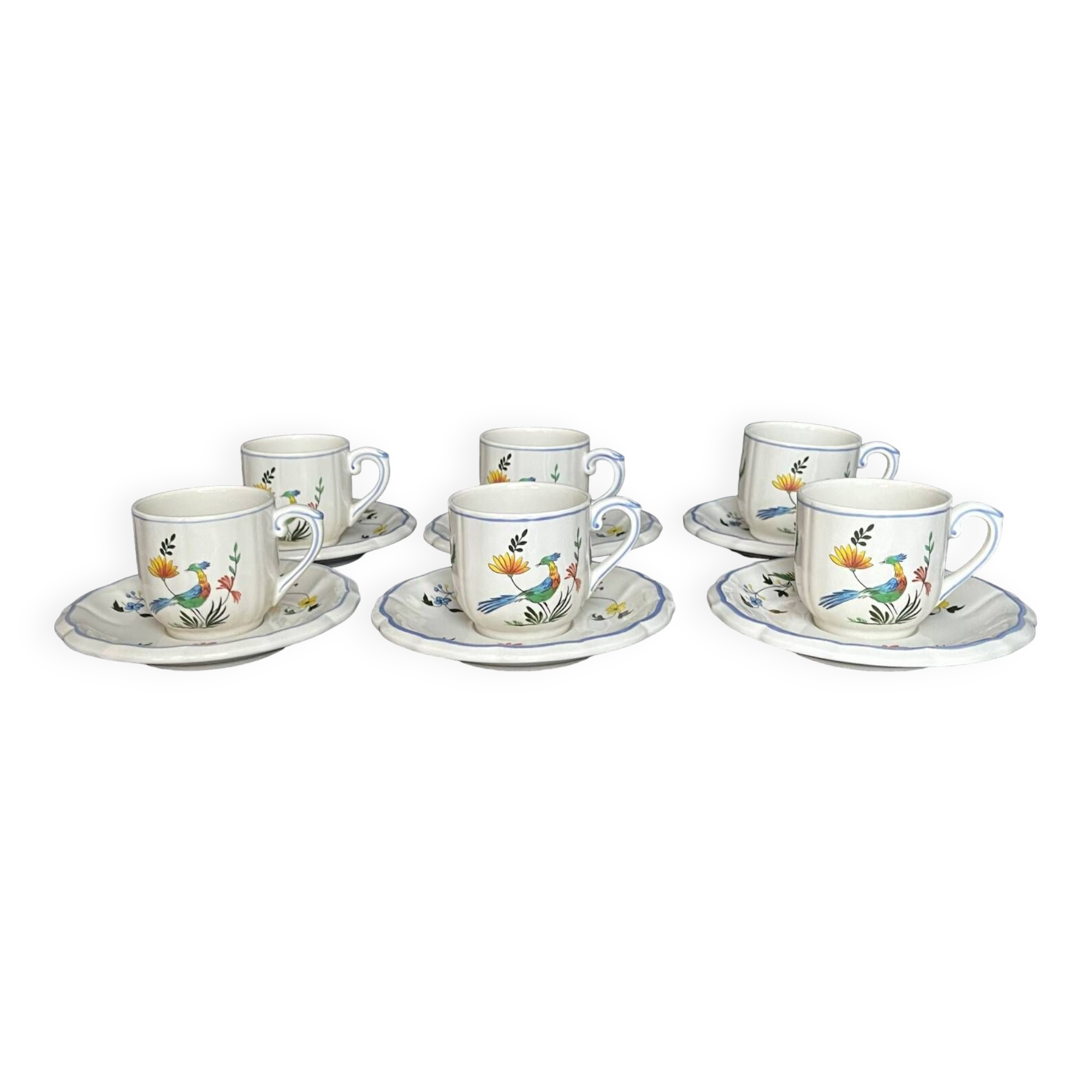 6 cups + saucers gien birds of paradise