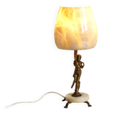 Alabaster and brass lamp, home decor light fixture with alabaster shade.