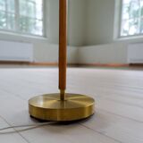 Mid-century brown leather and brass floor lamp, Falkenbergs Belysning, Sweden, 1960s.