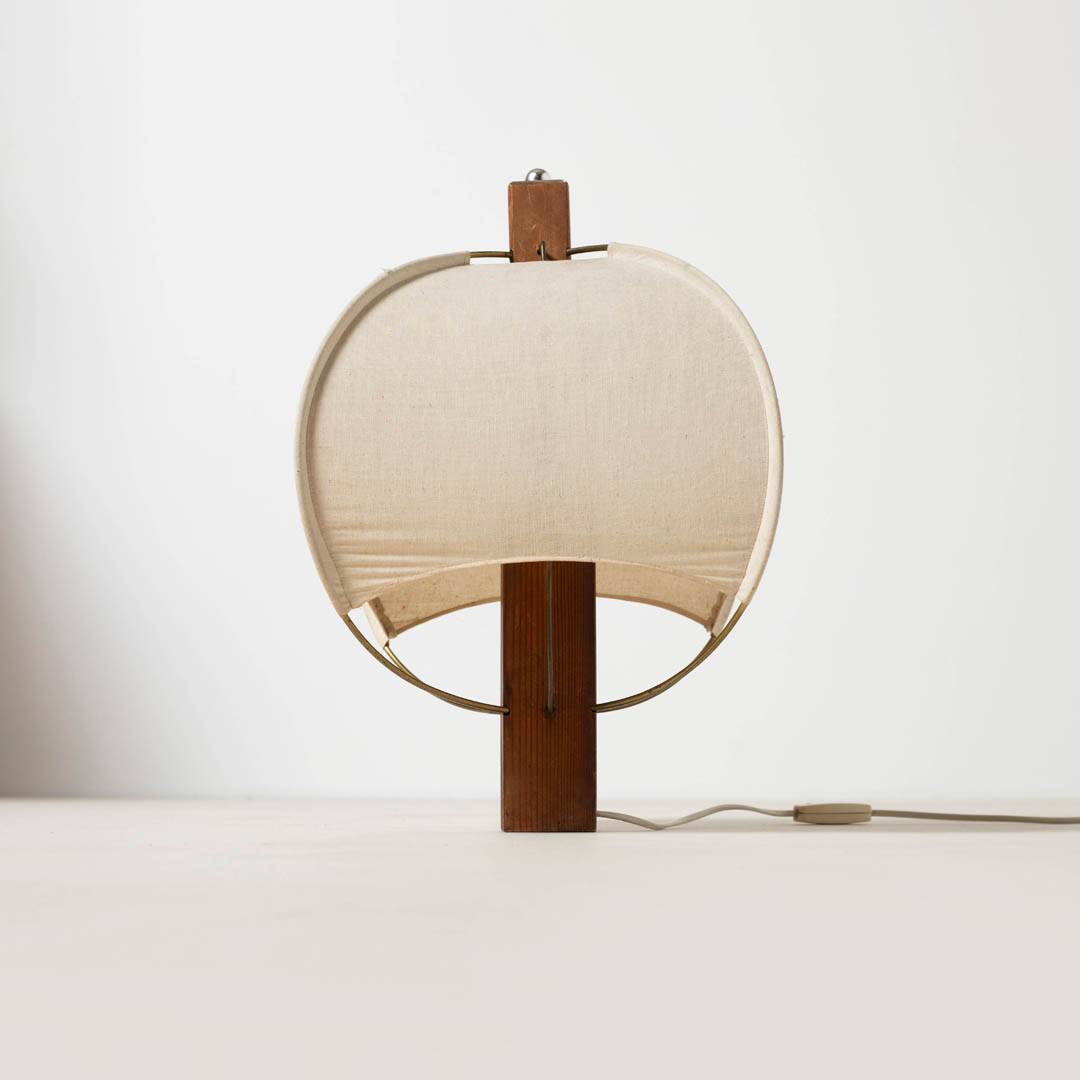 Postmodern table lamp in wood and canvas, Poland, 1980s