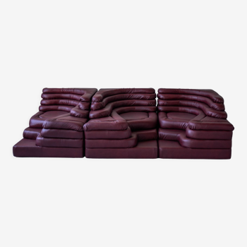 Terrazza Landscapes in Burgundy Leather by Ubald Klug for de Sede, 1970s, Set of 4