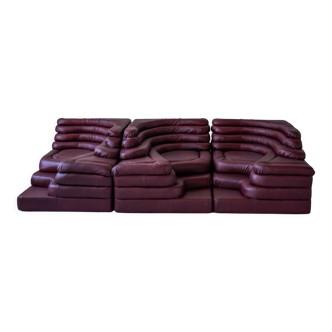 Terrazza Landscapes in Burgundy Leather by Ubald Klug for de Sede, 1970s, Set of 4