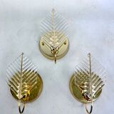 Vintage set of three sconces in brass and glass by Zero Quattro. Italy 1970s