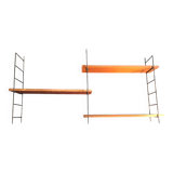 Modular wall shelf in metal and teak, 1950-1960