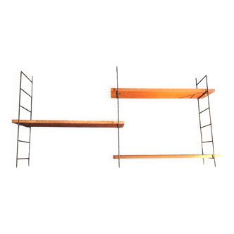 Modular wall shelf in metal and teak, 1950-1960