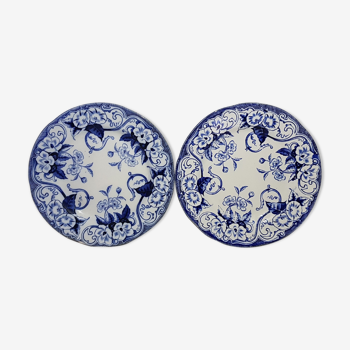 Set of 2 plates in Creil earthenware and flora model mountereau, iron earth