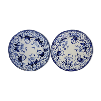 Set of 2 plates in Creil earthenware and flora model mountereau, iron earth