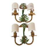 Pair of bamboo imitation wall lights, vintage 1970s.