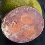 Pitcher vase, thick green glazed terracotta, signature to be identified