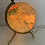 Vintage 1967 terrestrial globe Taride tripod gold glass world map - 22 cm