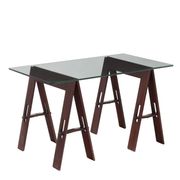 Vintage wooden trestle table with a crystal top, Italy, 1980s.