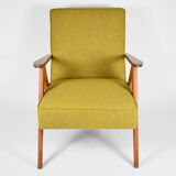 Fauteuil des années 60 Compas, restauré, moutard jaune